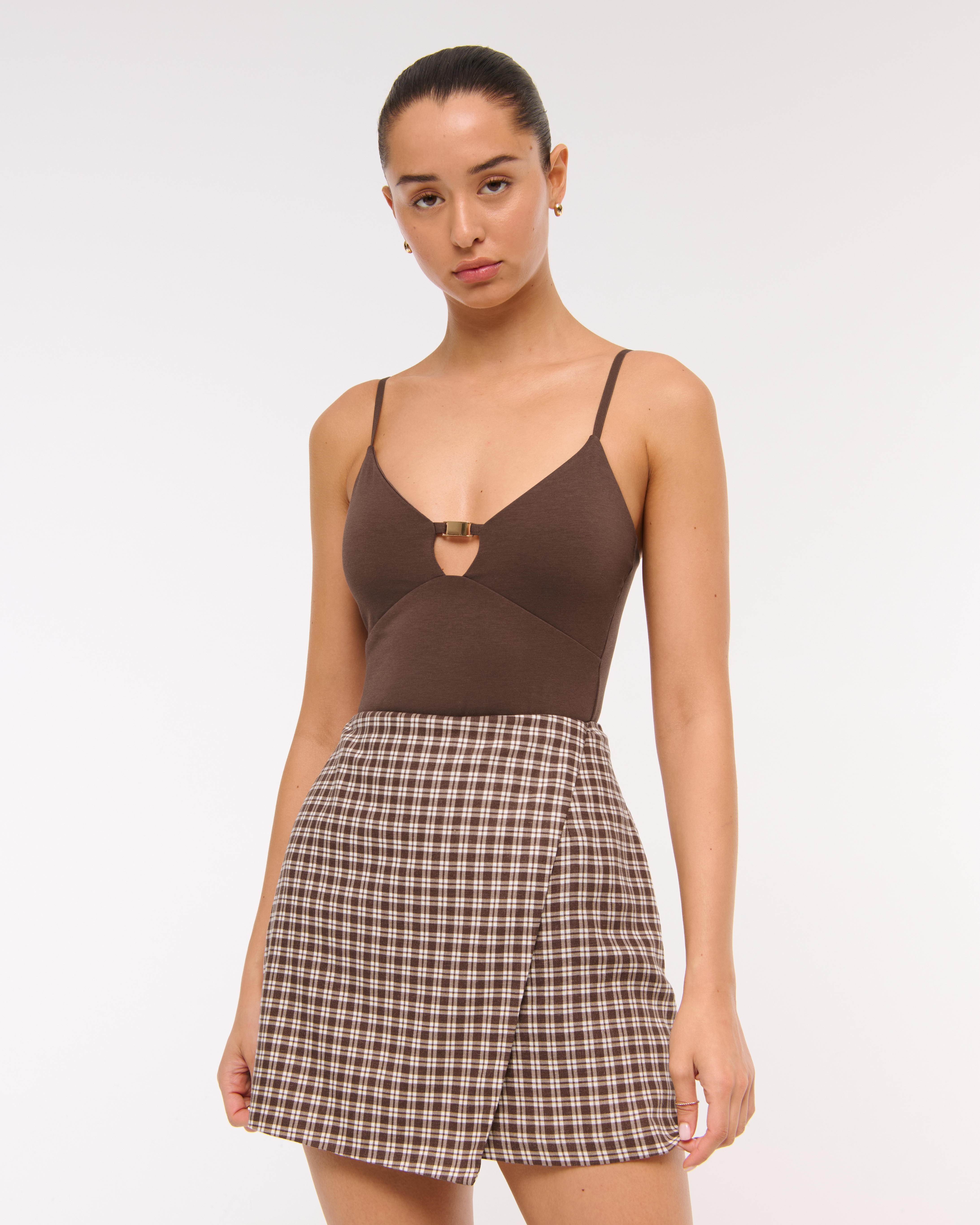 Abercrombie & Fitch Bra-free Hardware Cutout Bodysuit In Brown