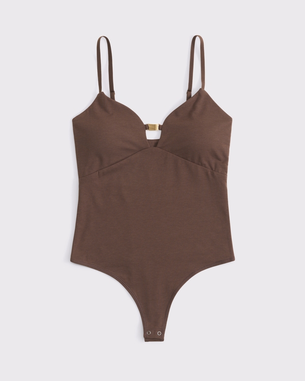 Bra-Free Hardware Cutout Bodysuit, Chestnut view 1