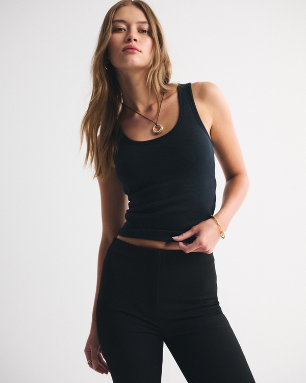 Bra-Free Rib Scoopneck Tank, Black view 1