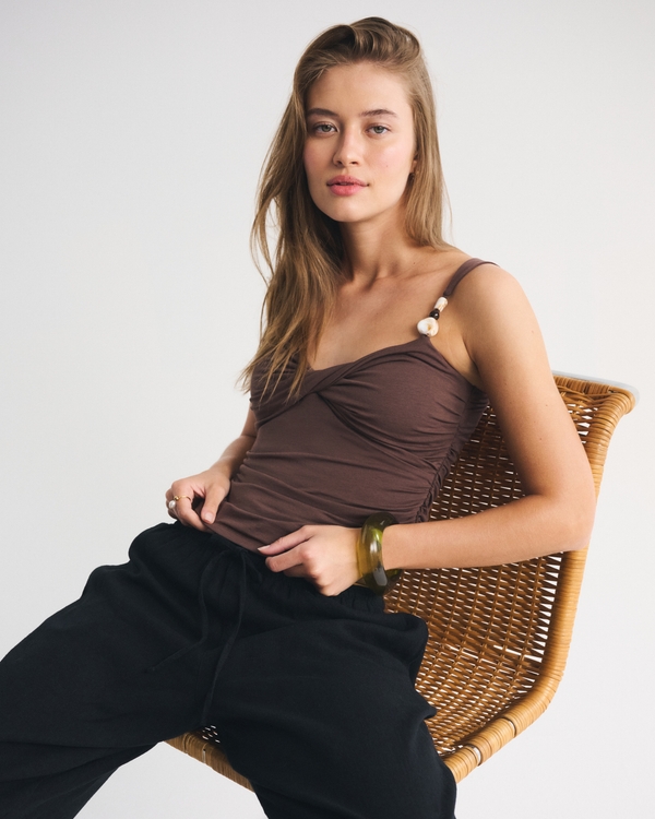 Bra-Free Beaded Twist Cami, Dark Brown view 1