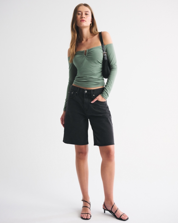 Bra-Free Off-The-Shoulder Hardware Top, Green view 2