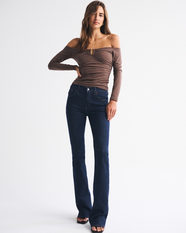 Bra-Free Off-The-Shoulder Hardware Top, Dark Brown view 2