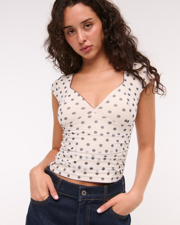 Top in rete da indossare senza reggiseno A&F Zoe, Crema A Pois view 1