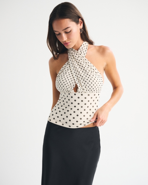 Multiway Mesh Top, Cream Dot view 1