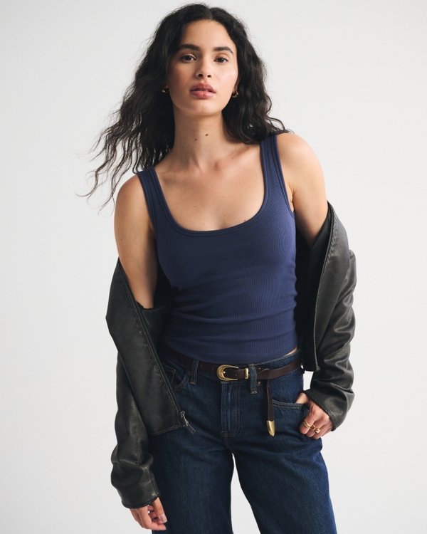 Bra-Free Rib Scoopneck Tank, Navy view 1
