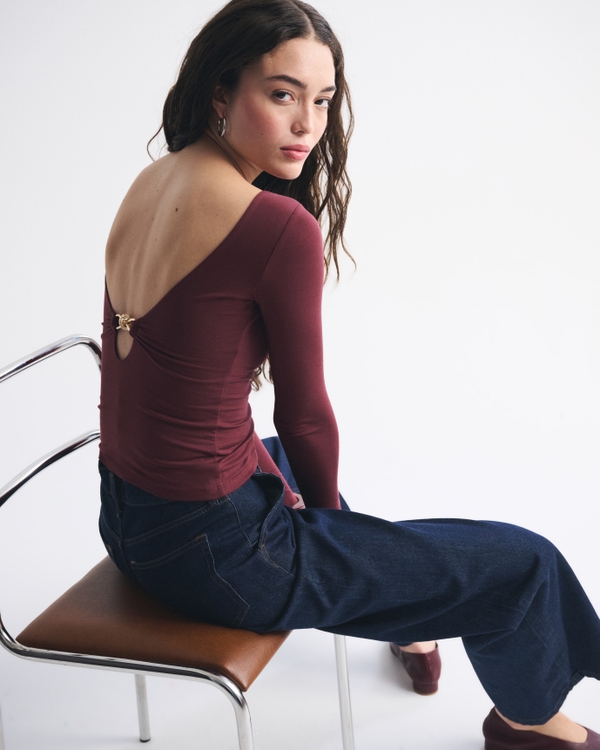 Bra-Free Open-Back Hardware Top, Burgundy view 2