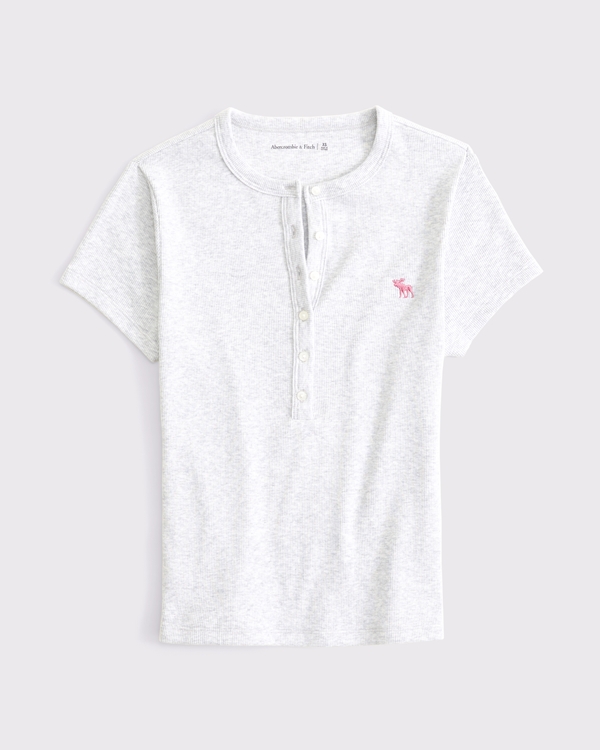 Short-Sleeve Icon Henley Rib Top, Light Gray view 1
