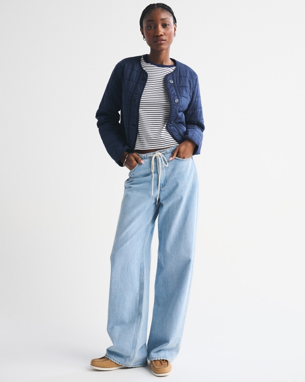 Essential Polished Body-Skimming Tee, Navy Stripe view 2