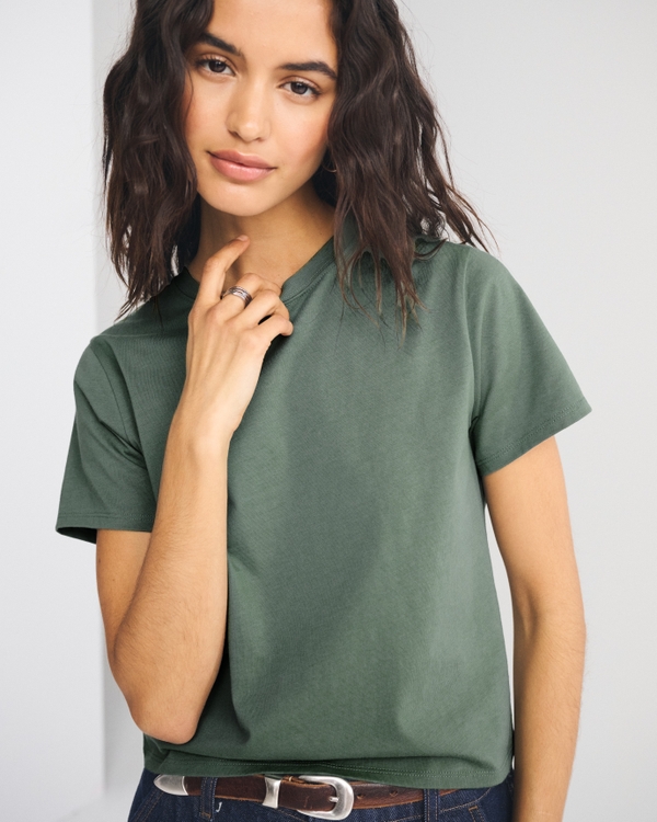 Essential Polished Body-Skimming Tee, Green view 1
