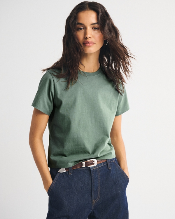 Essential Polished Body-Skimming Tee, Green view 2