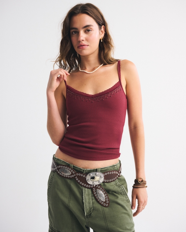 Embellished Rib Cami, Red Wine view 1