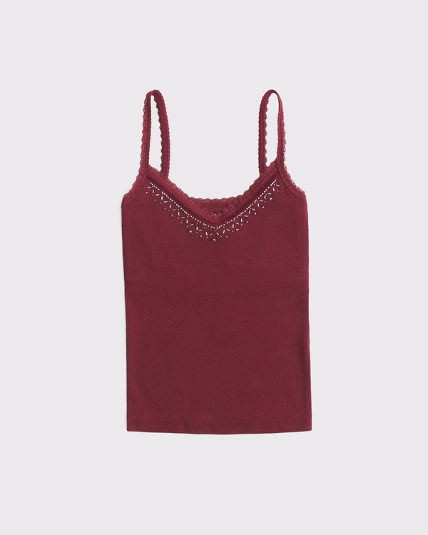 Embellished Rib Cami, Red Wine view 1