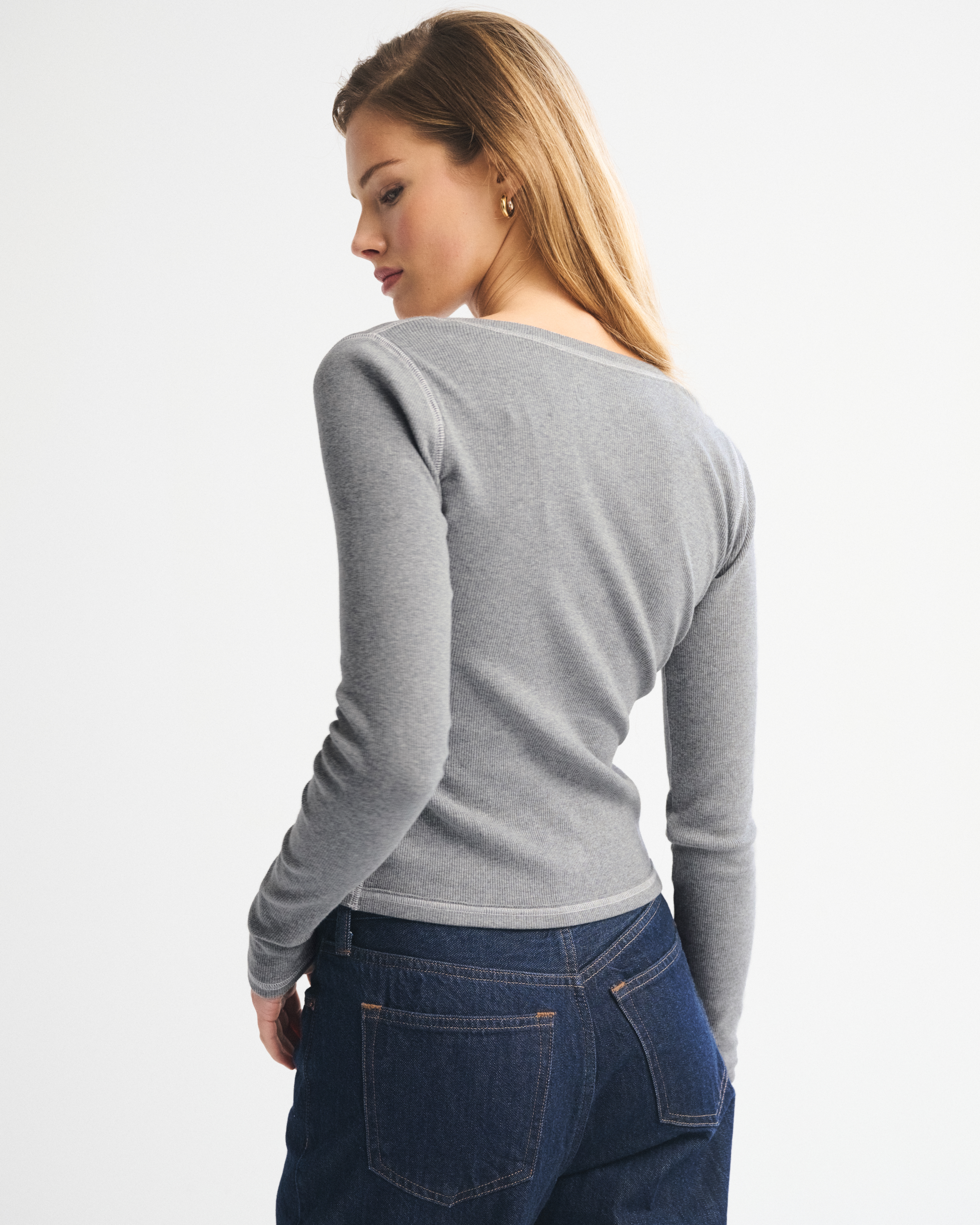 Abercrombie & Fitch Long-sleeve Rib Henley In Gray