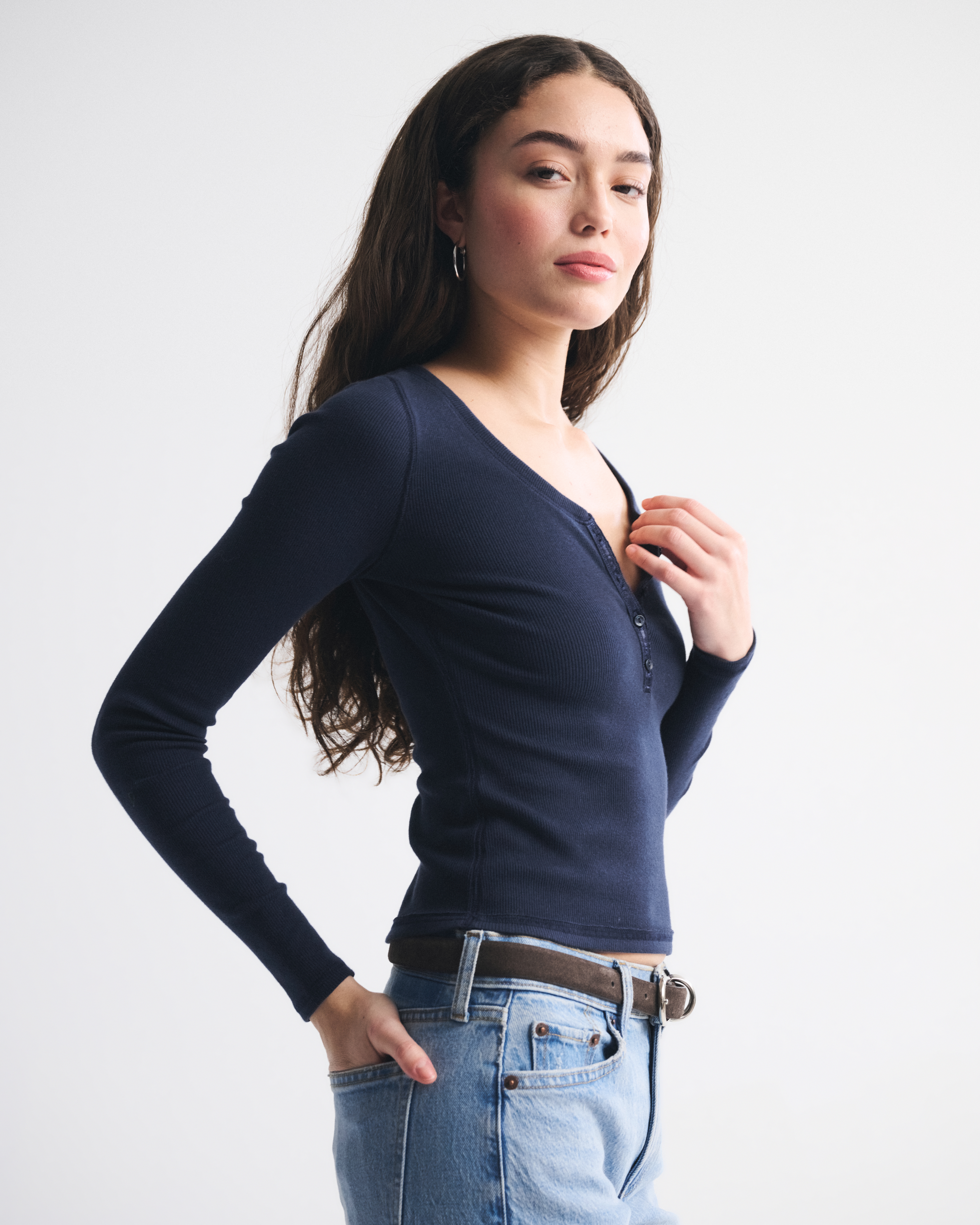 Abercrombie & Fitch Long-sleeve Rib Henley In Blue