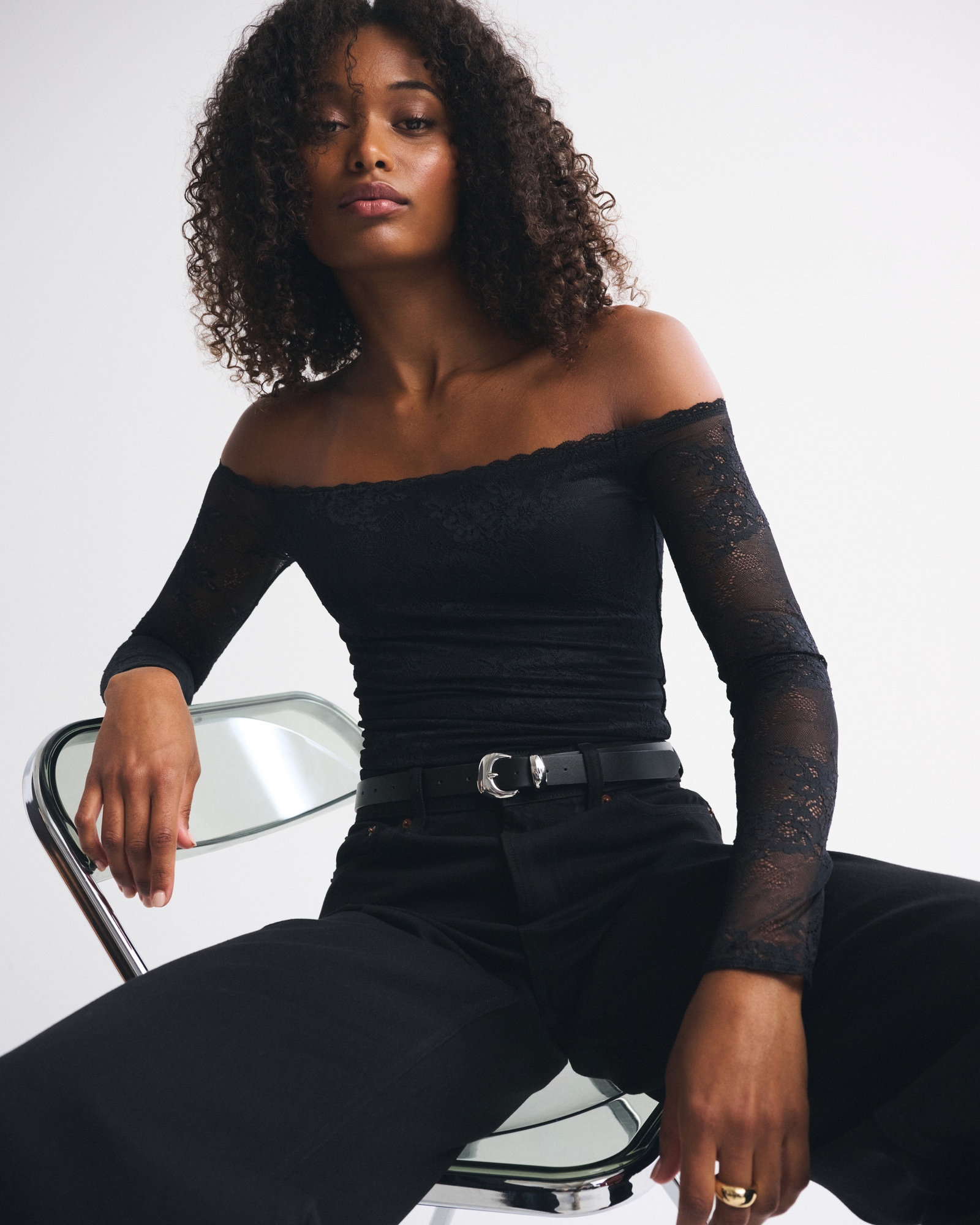 Bra-Free Off-The-Shoulder Long-Sleeve Top