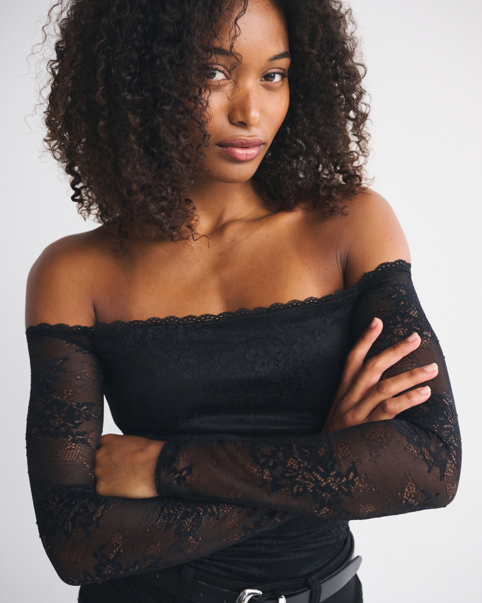 Bra-Free Off-The-Shoulder Long-Sleeve Top