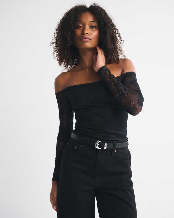Bra-Free Off-The-Shoulder Long-Sleeve Top
