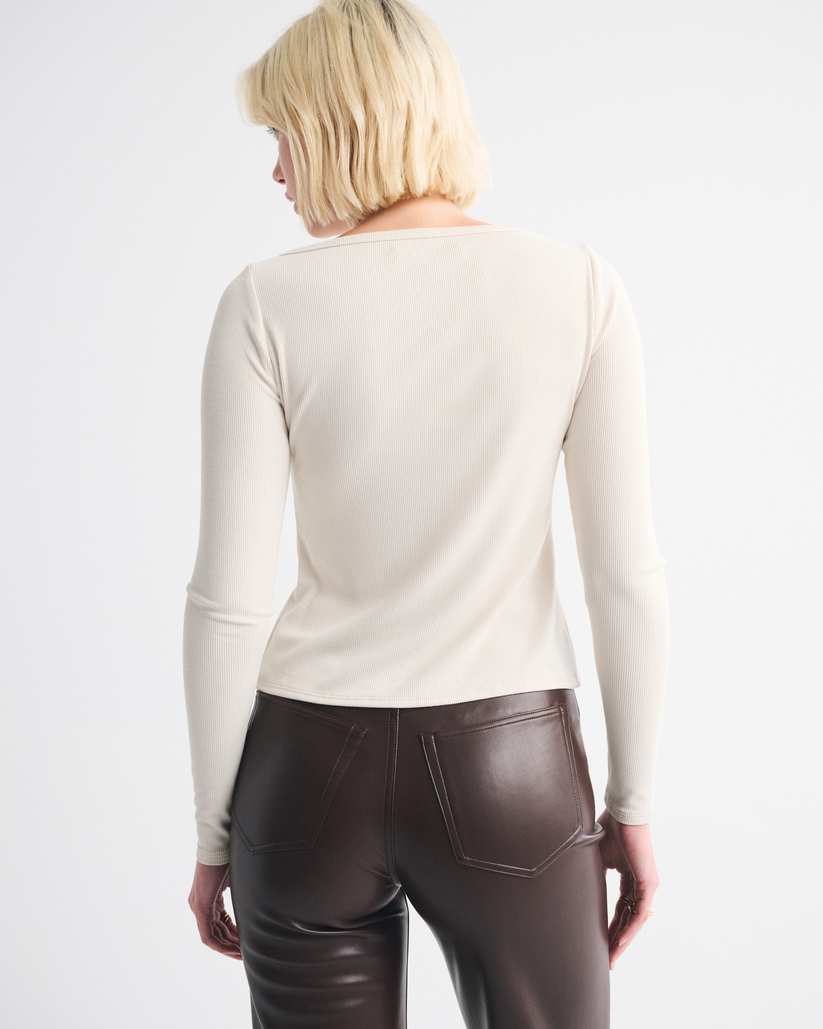 Long-Sleeve Slash Button-Through Top