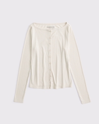 Long-Sleeve Slash Button-Through Top