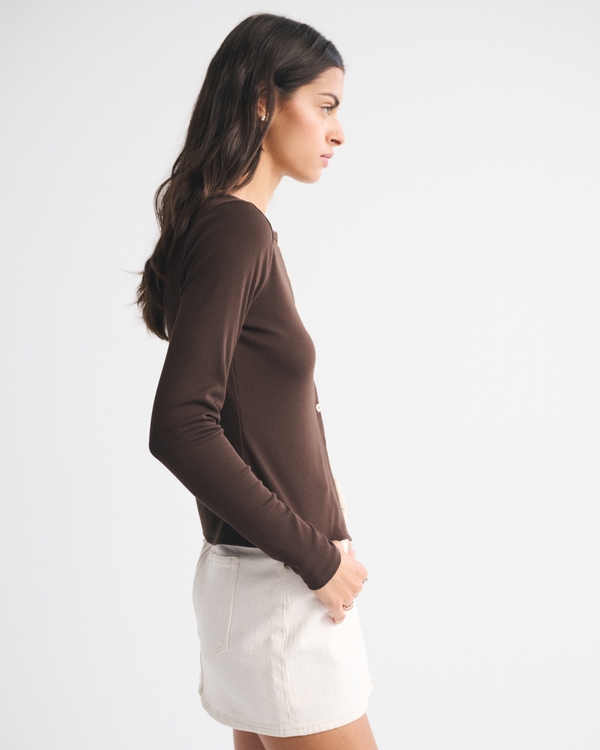 Long-Sleeve Slash Button-Through Top