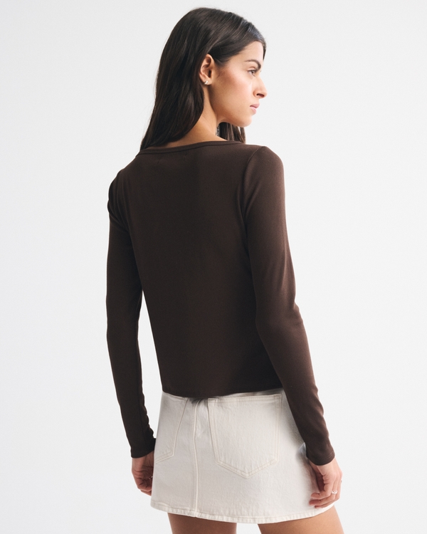 Long-Sleeve Slash Button-Through Top
