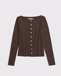 Long-Sleeve Slash Button-Through Top