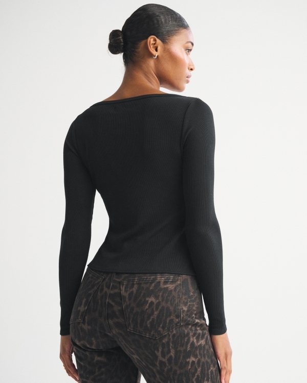 Long-Sleeve Slash Button-Through Top