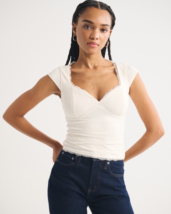 A&F Zoe Bra-Free Lace Top, Cream view 1