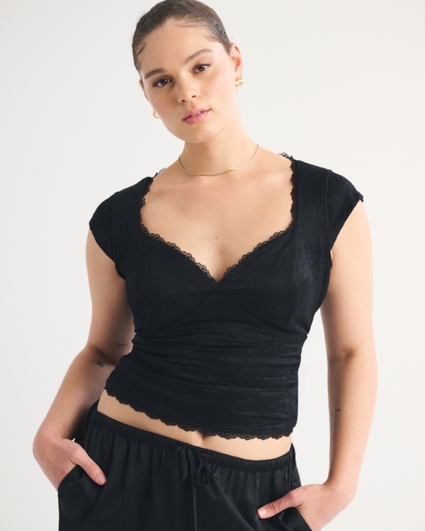 A&F Zoe Bra-Free Lace Top, Black view 1