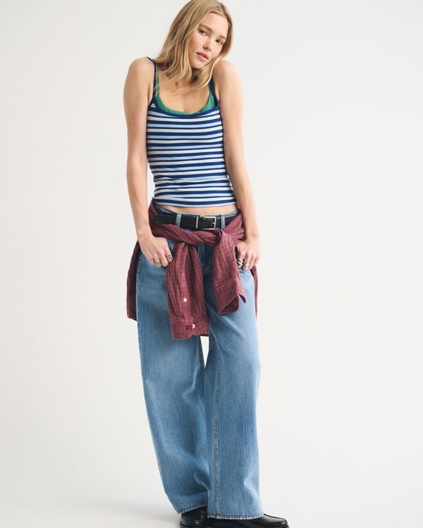 Bra-Free Double-Layered 90s Cami, Blue Stripe view 2