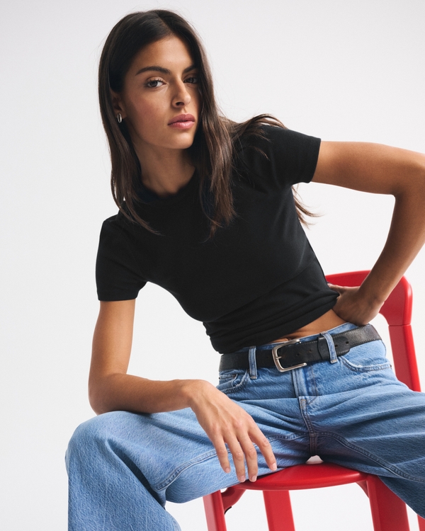 Essential Rib Tuckable Baby Tee, Black view 1