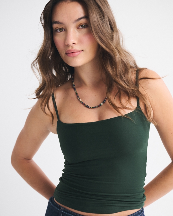 Bra-Free Soft Matte Seamless 90s Cami, Deep Green view 1