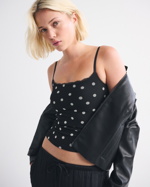 Bra-Free Mesh 90s Cami, Black Polka Dot view 1