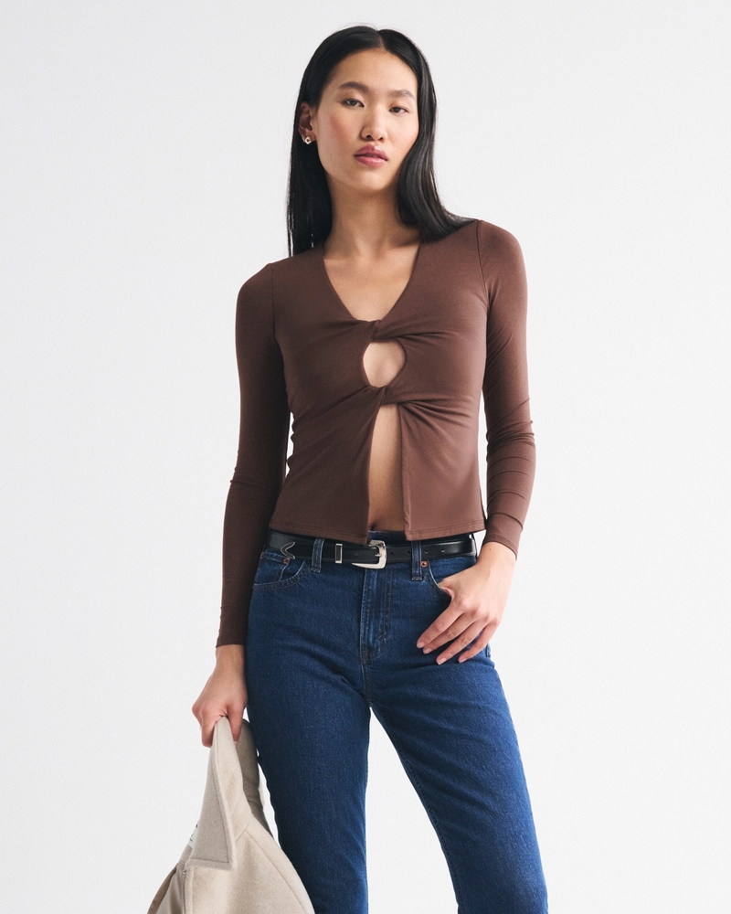 Bra-Free Long-Sleeve Twist Cutout Top - thumbnail 8