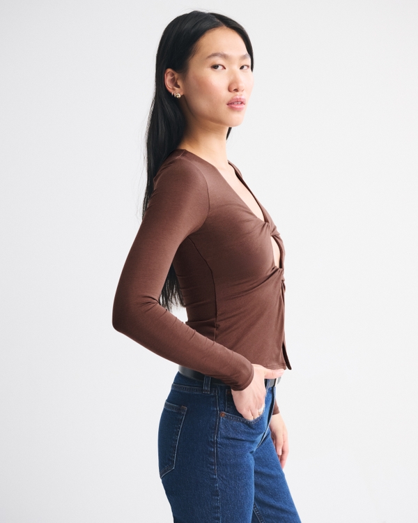 Bra-Free Long-Sleeve Twist Cutout Top