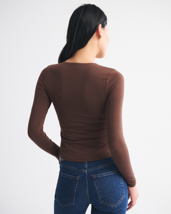 Bra-Free Long-Sleeve Twist Cutout Top