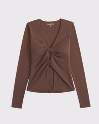 Bra-Free Long-Sleeve Twist Cutout Top