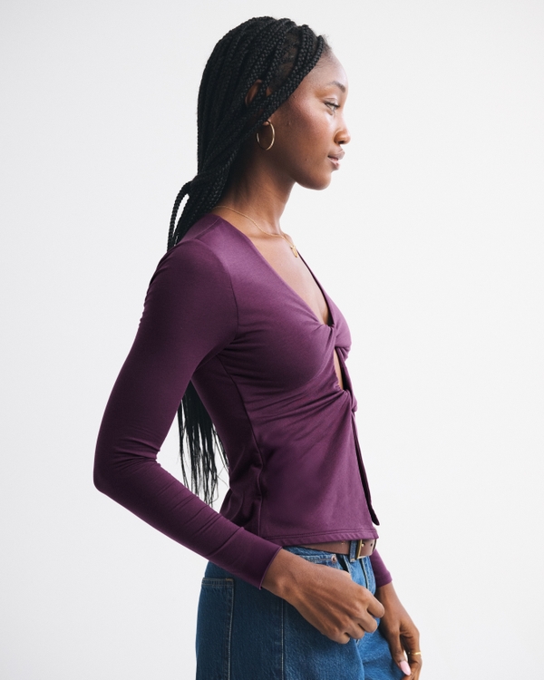 Bra-Free Long-Sleeve Twist Cutout Top