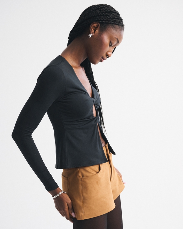 Bra-Free Long-Sleeve Twist Cutout Top