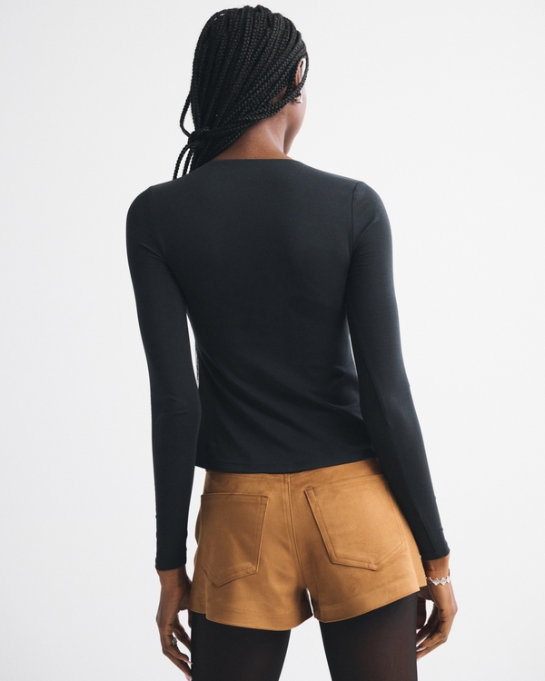 Bra-Free Long-Sleeve Twist Cutout Top