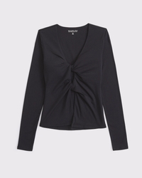 Bra-Free Long-Sleeve Twist Cutout Top