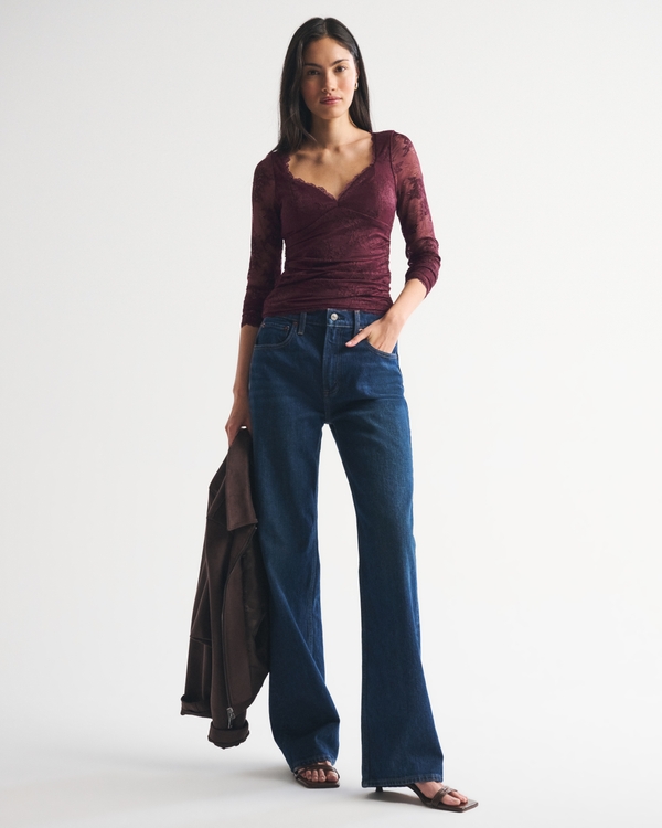 A&F Zoe Langärmliges Spitzenoberteil zum Tragen ohne BH, Rotwein view 2