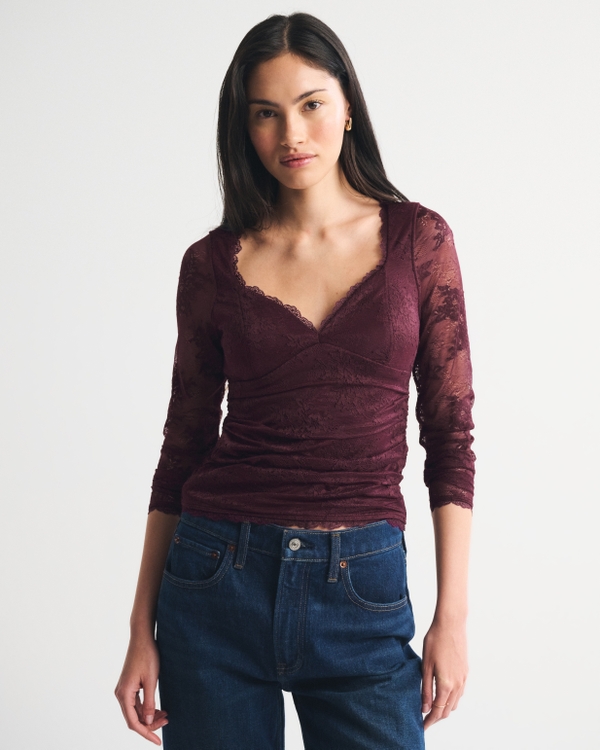 A&F Zoe Bra-Free Long-Sleeve Lace Top