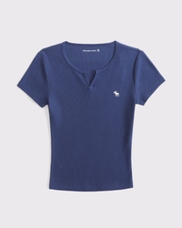 Short-Sleeve Rib Icon Notch-Neck Top