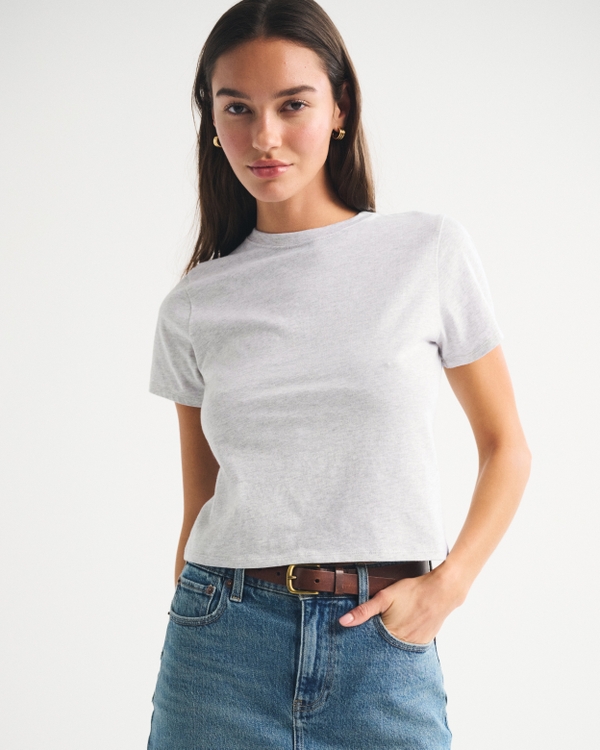 Essential Polished Body-Skimming Tee, Light Gray view 1
