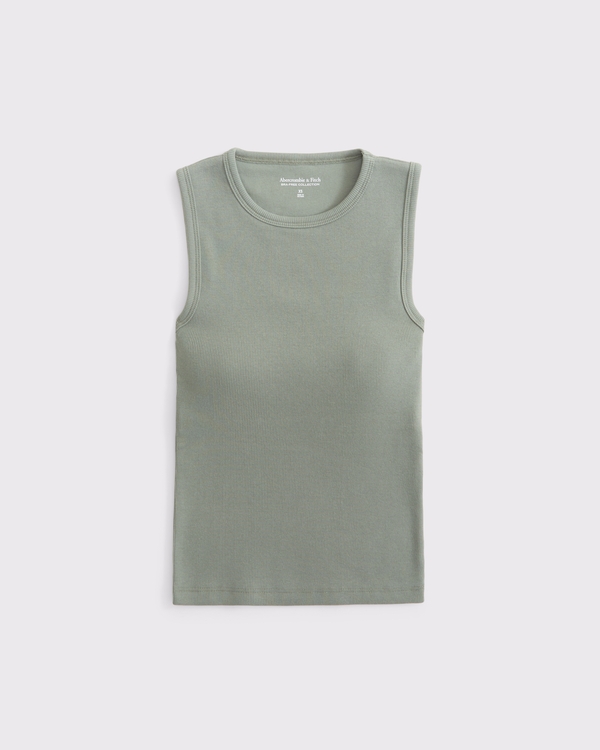 Bra-Free Rib High-Neck Tank, Frosty Olive view 1