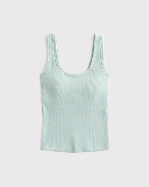 Bra-Free Rib Scoopneck Tank, Misty Green view 1
