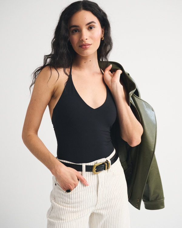 Bra-Free Snatched Seamless Halter Top, Black view 1