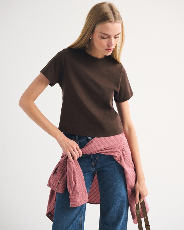 Essential Polished Body-Skimming Tee, Dark Brown view 1