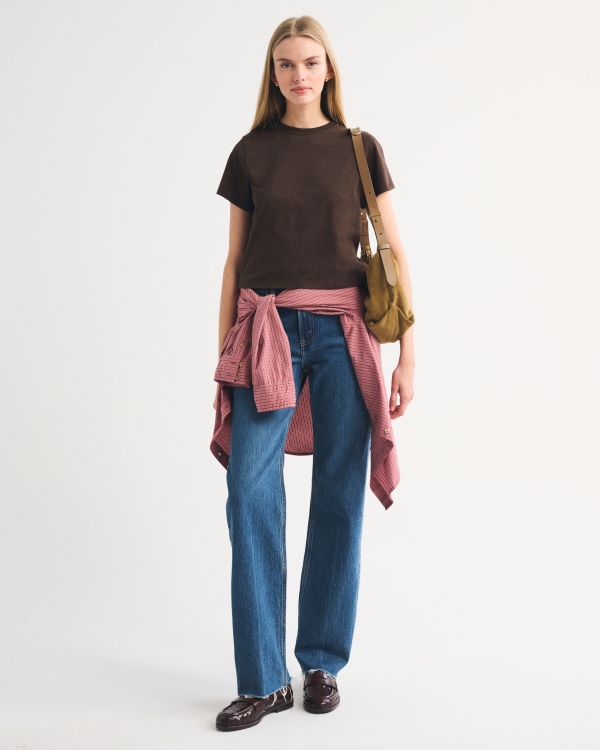 Essential Polished Body-Skimming Tee, Dark Brown view 2